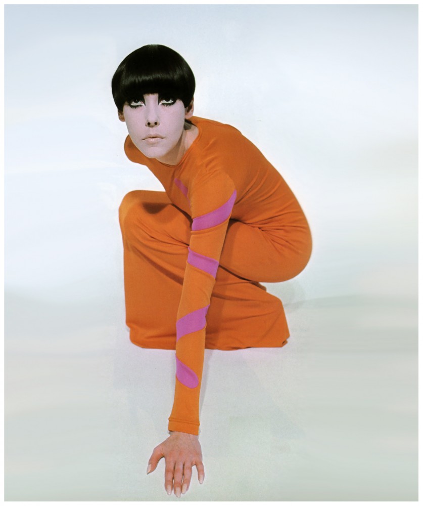 pggy-moffit-spring-summer-1972-long-orange-matte-jersey-t-shirt-with-hot-pink-insert-on-one-sleeve