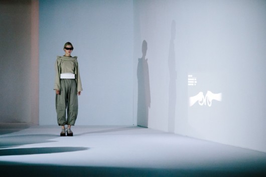 The theme of the "Room Tone" show and collection presented Sept. 30, 2016, at Parish Fashion Week centers on "the here and now of London life," consisting of a series of five studies that are simultaneous reactions and proposals on how certain attitudes or realities can be experienced or optimized. Paris Fashion Weeks Spring/Summer 2017 event runs Sept. 27-Oct. 5, 2016. (Credit: Intel Corporation)